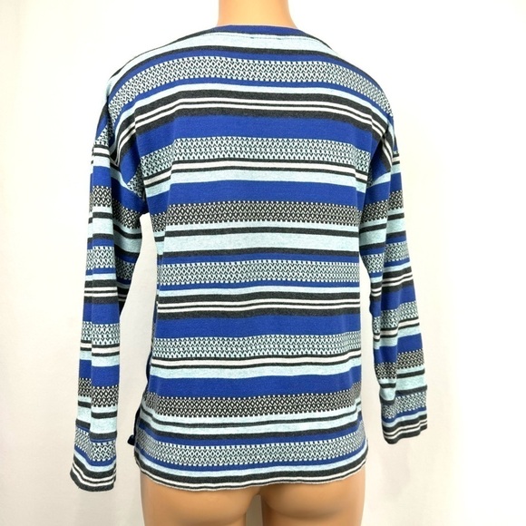 T By Talbots Womens Sz M Blue Gray Striped Button Sides 100% Cotton Knit Sweater - Picture 4 of 12